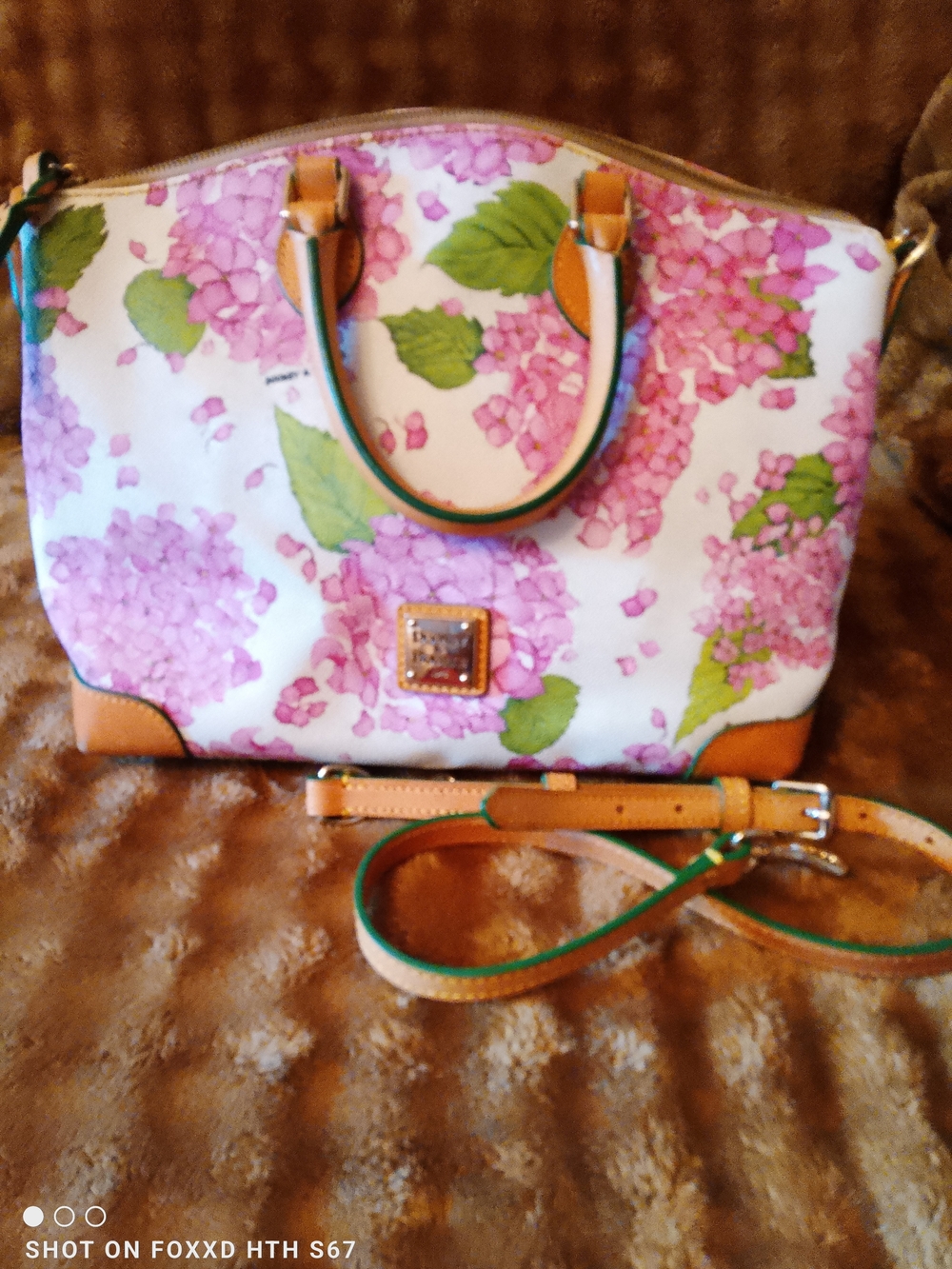 Dooney & Bourke Pink Floral Satchel with Tan Trim